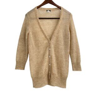 Vintage Y2K J. Crew Beige Mohair Wool Cardigan Sweater 3/4 Sleeve Womens Small